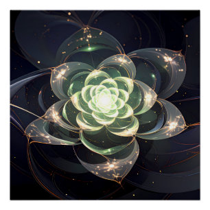 Ethereal Green Fractal Flower Mystical Cosmic Wall Poster