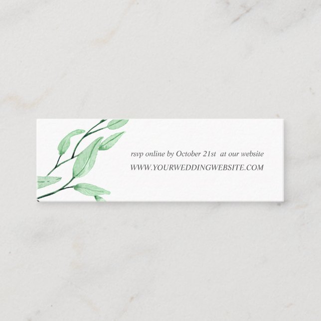 Ethereal Green  | leaves chic  Wedding  Website Mini Business Card (Front)