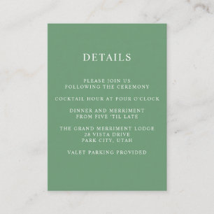 Ethereal Green WEDDING Hotel detail Accommodation Enclosure Card