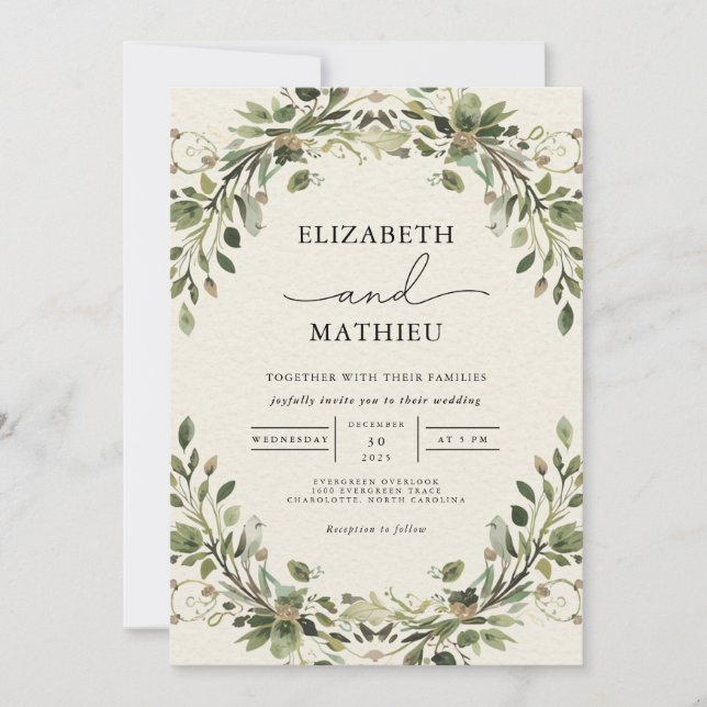 Ethereal Greenery Arch Wedding Invitation (Front)