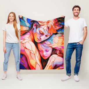 Ethereal Guardian Embrace – Fantasy Stained Glass Fleece Blanket