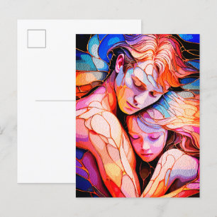Ethereal Guardian Embrace – Fantasy Stained Glass Postcard