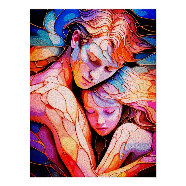 Ethereal Guardian Embrace – Fantasy Stained Glass Poster (Front)