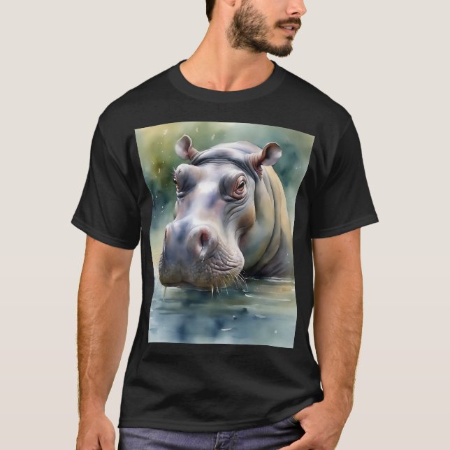 Ethereal Hippo Watercolor T-Shirt (Front)
