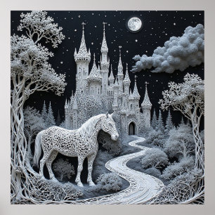 Ethereal Horse and Enchanted Castle Poster