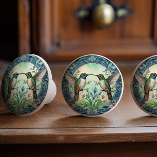 Ethereal Hummingbird Dance Ceramic Knob Pull