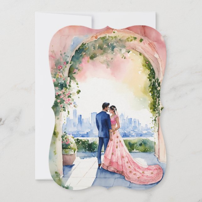 Ethereal Indian Wedding" Watercolor Flat Card (Front)
