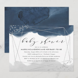 Ethereal   Indigo and Grey Baby Shower Invitation