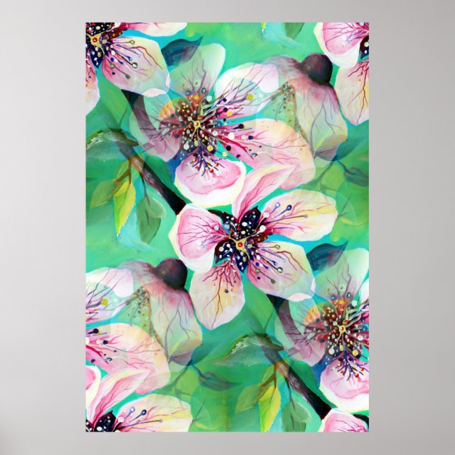 Ethereal Japanese Sakura Cherry Tree Flowers Poster (Front)