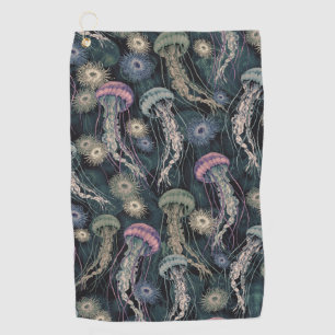 Ethereal Jellyfish and Anemones in Teal and Pink Golf Towel