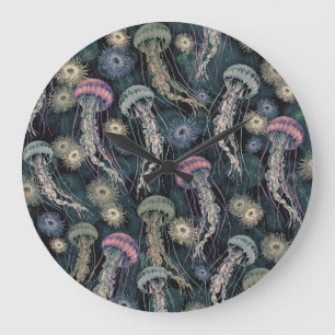 Ethereal Jellyfish and Anemones in Teal and Pink Large Clock