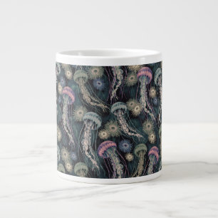 Ethereal Jellyfish and Anemones in Teal and Pink Large Coffee Mug