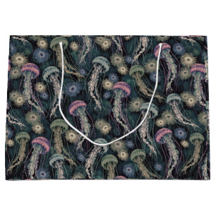 Ethereal Jellyfish and Anemones in Teal and Pink Large Gift Bag