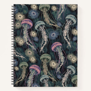 Ethereal Jellyfish and Anemones in Teal and Pink Notebook