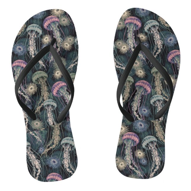 Ethereal Jellyfish and Anemones in Teal and Pink Thongs (Footbed)