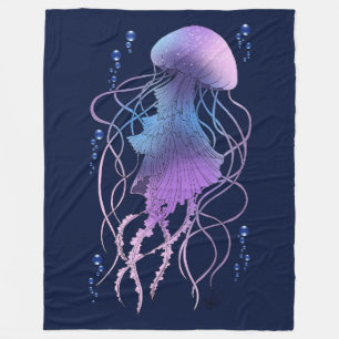 Ethereal Jellyfish Violet Blue Fleece Blanket