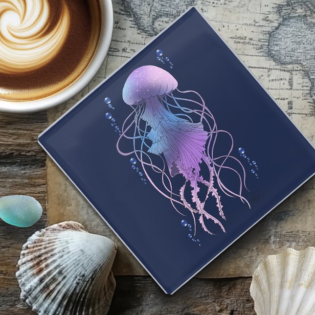 Ethereal Jellyfish Violet Blue Glass Coaster (Creator Uploaded)