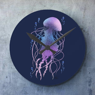 Ethereal Jellyfish Violet Blue Round Clock
