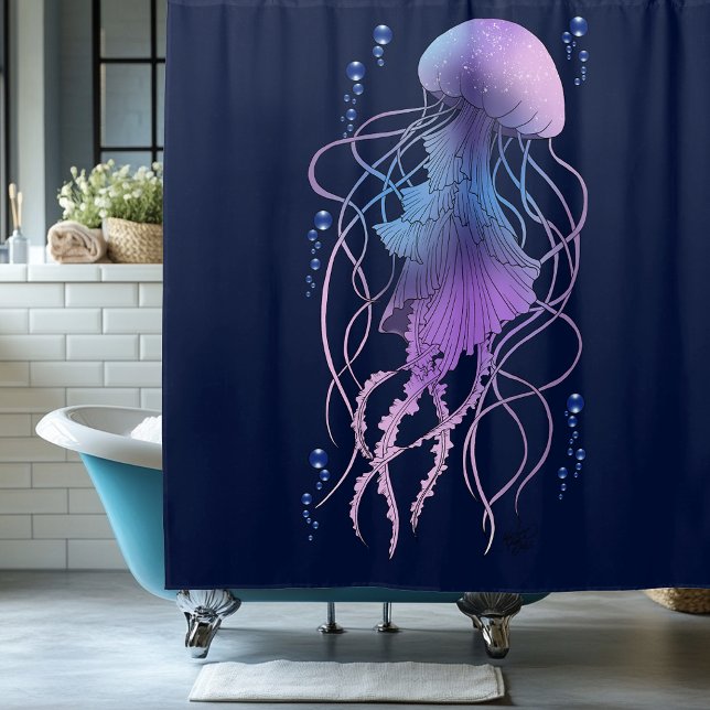 Ethereal Jellyfish Violet Blue Shower Curtain (Creator Uploaded)