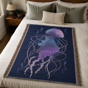 Ethereal Jellyfish Violet Blue Throw Blanket
