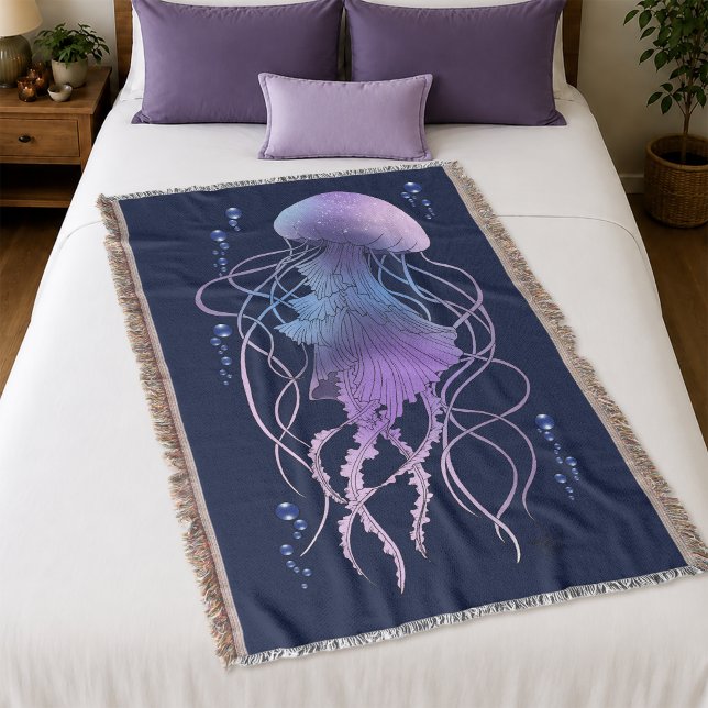 Ethereal Jellyfish Violet Blue Throw Blanket (Creator Uploaded)