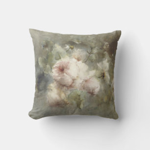Ethereal Light Pink Roses Grey Green Background Cushion