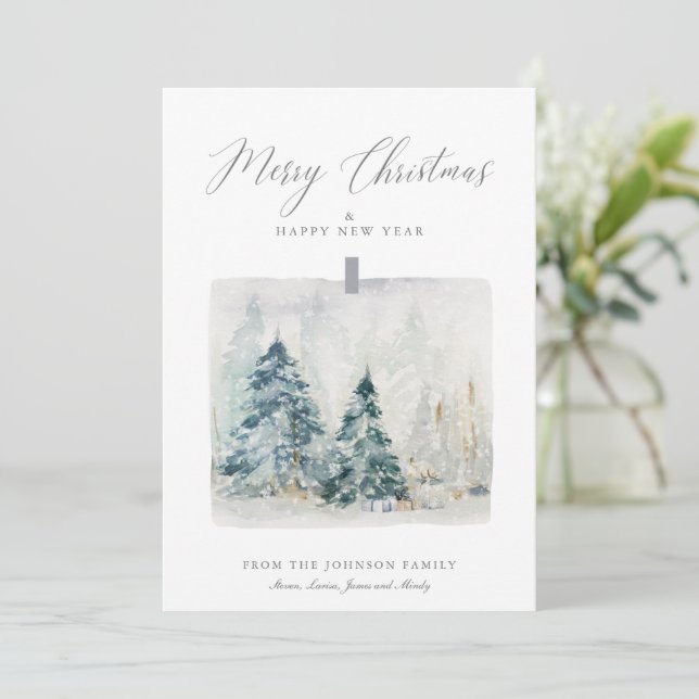 Ethereal Light Winter Frosty Snow Scene Christmas Holiday Card (Standing Front)