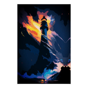 Ethereal Lighthouse – Dramatic Seascape Poster
