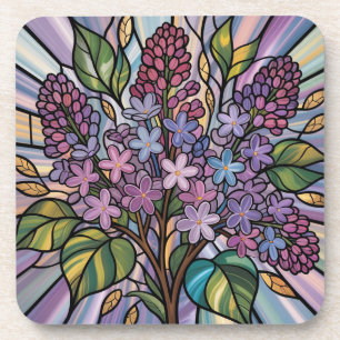 Ethereal Lilacs Stained Glass Plastic Coaster Set