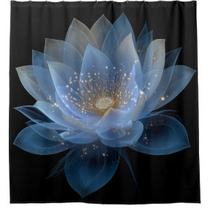 Ethereal Lotus Flower - Blue Black Floral Shower Curtain