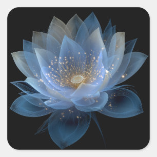 Ethereal Lotus Flower - Blue Black Floral  Square Sticker