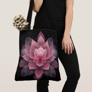 Ethereal Lotus Flower - Light Pink Black Yoga Tote Bag