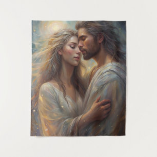 Ethereal Lovers Dreamy Romantic Oil Print Tapestry