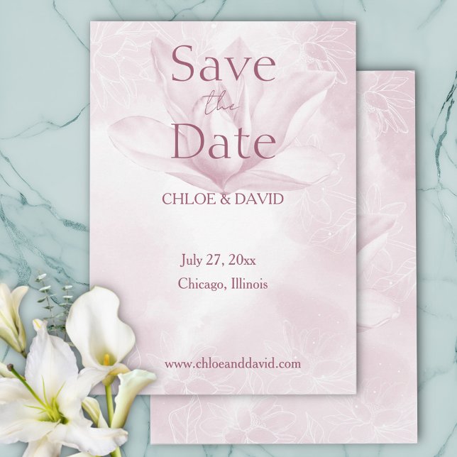 Ethereal Magnolia Flower, Flat Save The Date Card (Creator Uploaded)