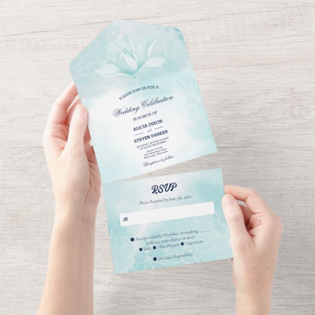 Ethereal Magnolia Flower, Wedding   All In One Invitation (Tearaway)