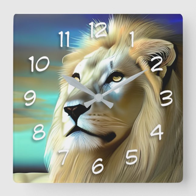 Ethereal  Majestic Lions Square Wall Clock (Front)