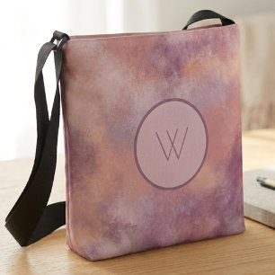 Ethereal Mauve Sunset Gradient Monogram Abstract Crossbody Bag
