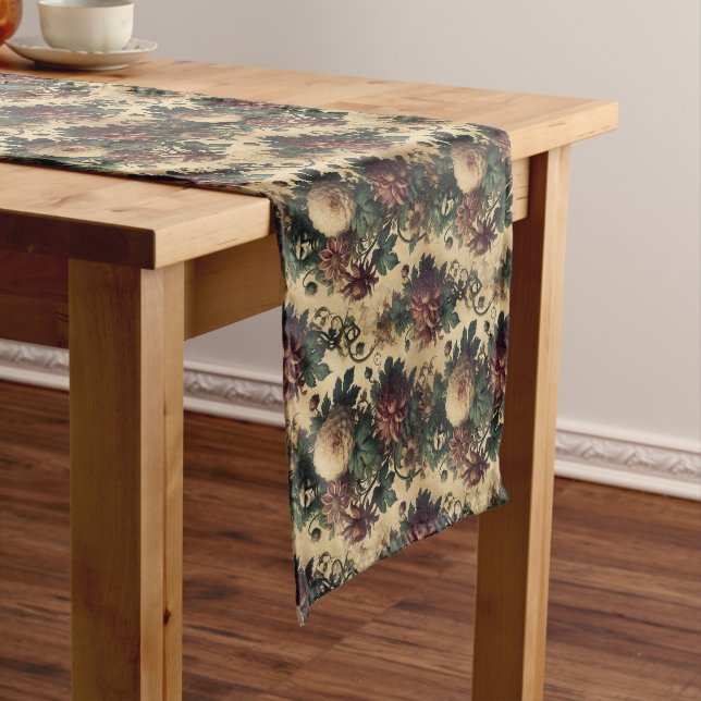Ethereal Menace – Gothic Botanical Design Short Table Runner (In Situ)
