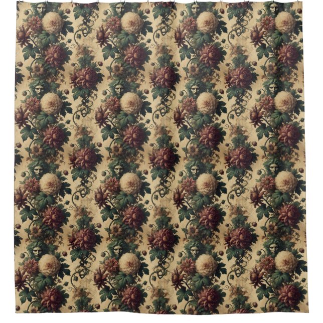 Ethereal Menace – Gothic Botanical Design Shower Curtain (Front)