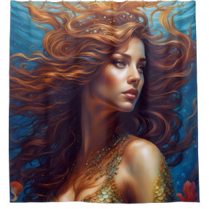 Ethereal Mermaid Art Print Fantasy Underwater Sea Shower Curtain