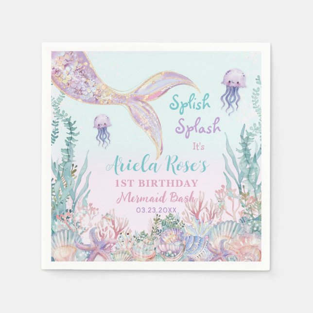 Ethereal Mermaid Bash Under the Sea Pool Birthday  Napkin (Front)