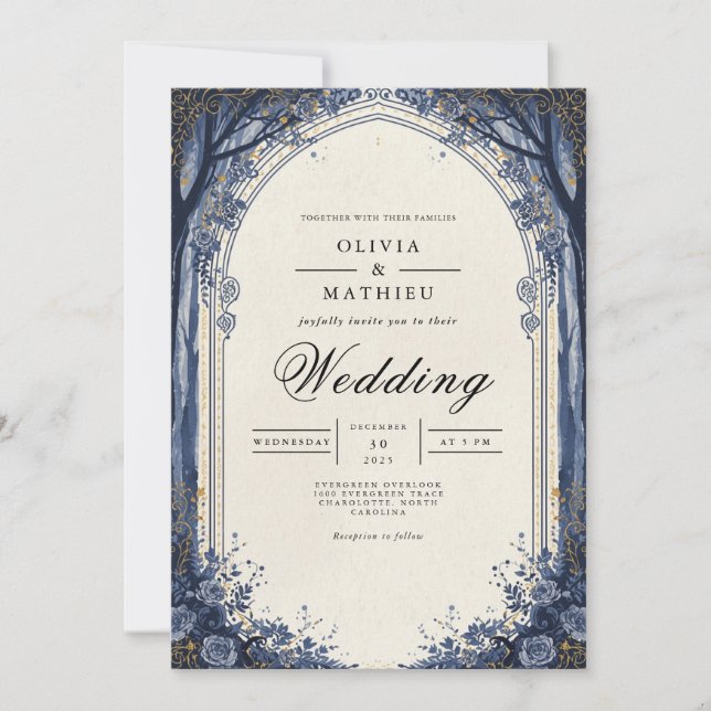 Ethereal Midnight Arch Wedding Invitation (Front)