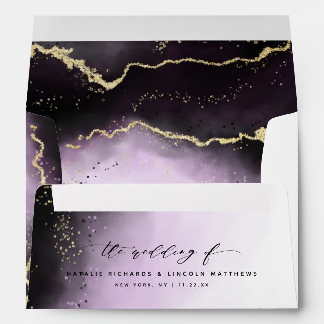 Ethereal Mist Ombre Amethyst Purple Moody Wedding Envelope (Back (Bottom))
