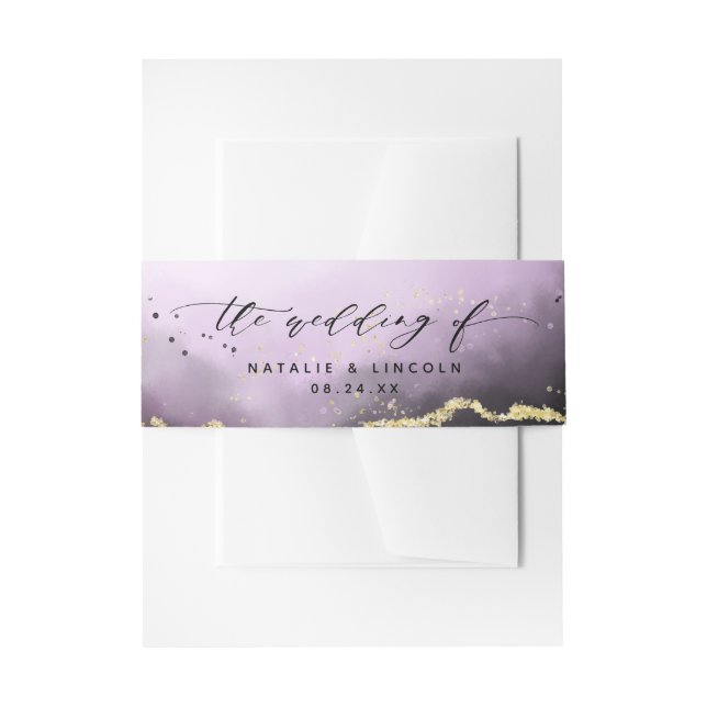 Ethereal Mist Ombre Amethyst Wedding Monogram Invitation Belly Band (Front Example)