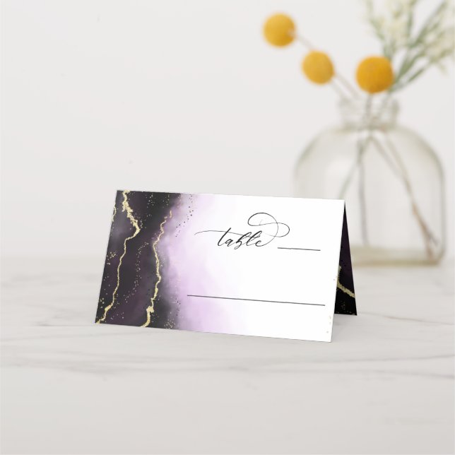Ethereal Mist Ombre Amethyst Wedding Table Number Place Card (Front)