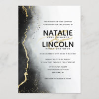 Ethereal Mist Ombre Black Gold Foil Modern Wedding