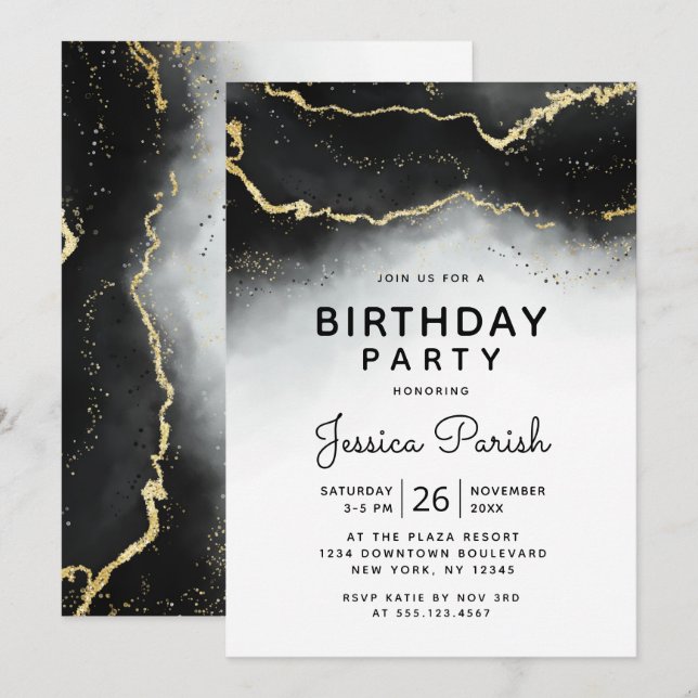 Ethereal Mist Ombre Black Moody Birthday Party Invitation (Front/Back)