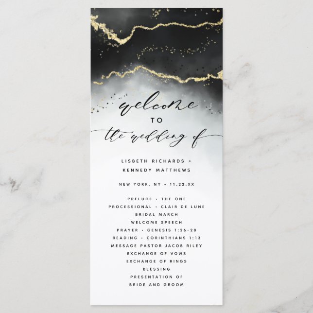 Ethereal Mist Ombre Black Moody Wedding Ceremony Program (Front)