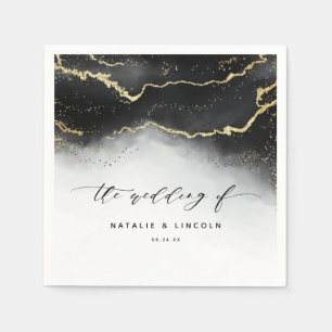 Ethereal Mist Ombre Black Moody Wedding Monogram Napkin