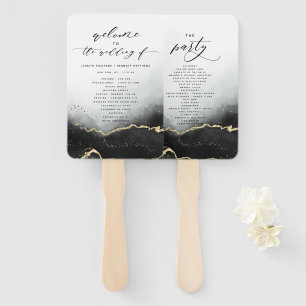 Ethereal Mist Ombre Black Wedding Ceremony Program Hand Fan